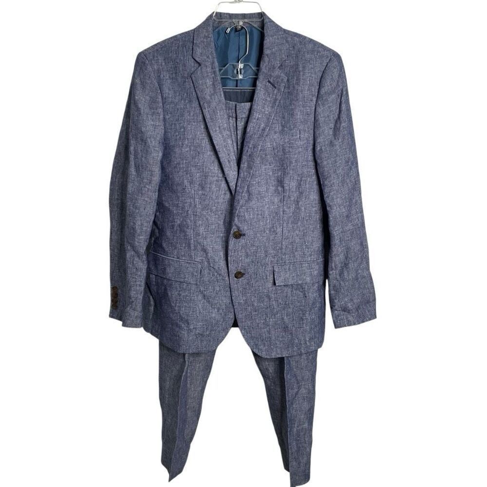 J by J Crew Mens Thompson Linen Suit 38R 33x30 Blue Jacket Pants Suit Separates